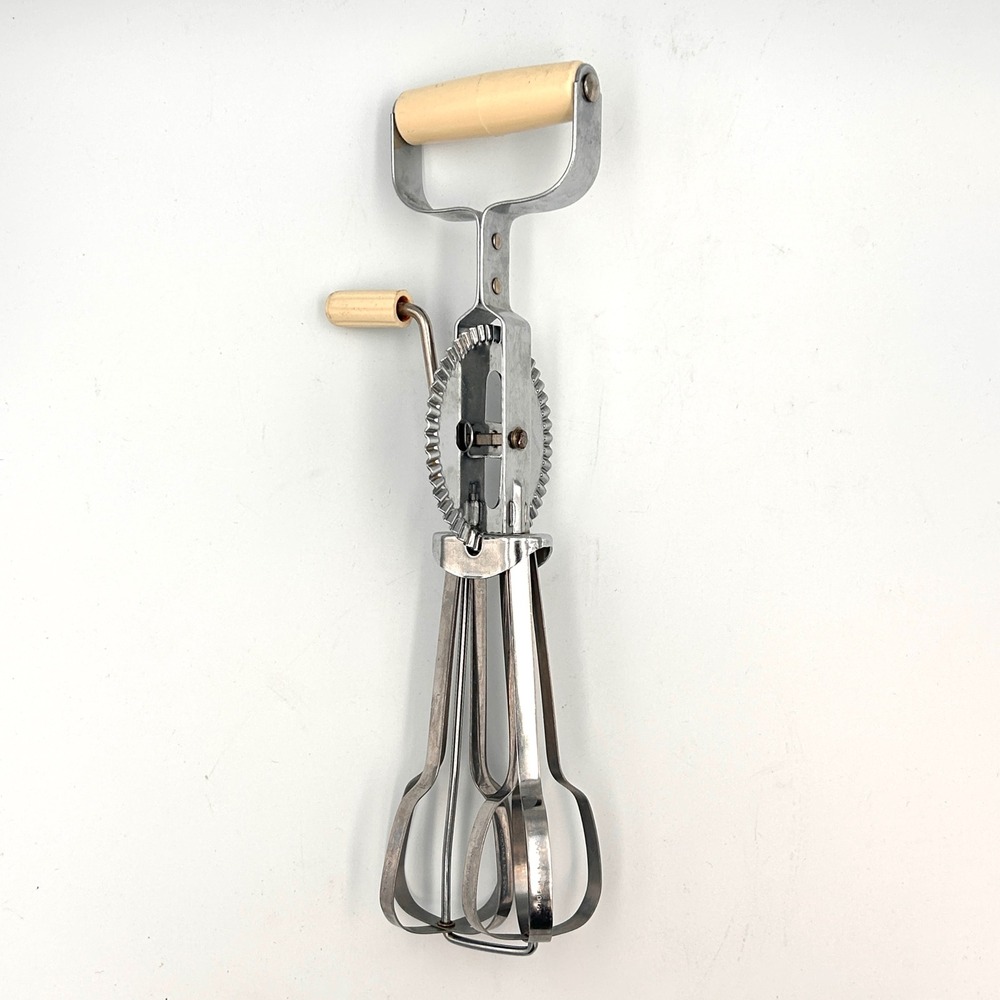 Vintage Hand Crank Egg Beater Stainless Steel Made in England Manual Whisk Mixer